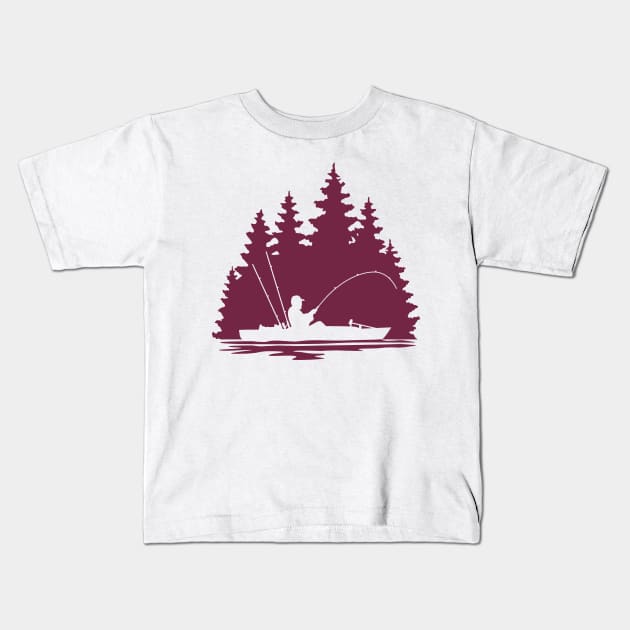 Lake Life Kayak Fisherman Silhouette Kids T-Shirt by SAMMO